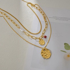 304 нержавеющая сталь и синтетический окрашенный красный бирюзовый круглый и овальный кулон с имитацией жемчуга ABS однослойные ожерелья для женщин NJEW-M100-01G