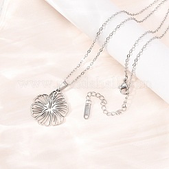 Collane con ciondolo a forma di fiore in acciaio inossidabile 304 e catena a maglie per uomo e donna&nbsp;NJEW-K308-05A-P