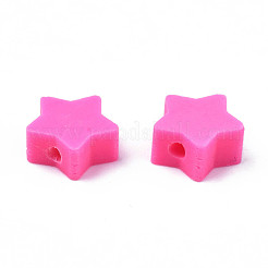 手作り樹脂粘土ビーズ  スター  ショッキングピンク  8.5~9x9~9.5x4~5mm  穴：1.6mm&nbsp;CLAY-N011-46A-06