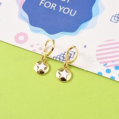 真鍮huggieフープピアス  エナメル  スターとフラットラウンド  ホワイト  18KGP本金メッキ  25~26mm  ピン：0.9mm&nbsp;EJEW-JE04324-03