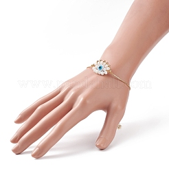 ランプワーク & グラス ブレイド ホースアイ スライダー ブレスレット  女性のための真鍮のアクセサリー  ゴールドカラー  10-1/4インチ（26cm）&nbsp;BJEW-TA00155
