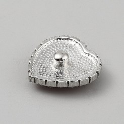 合金ラインストーンスナップボタン  ハート  プラチナ  ヒヤシンス  24x23x8mm&nbsp;BUTT-WH0057-007P-06