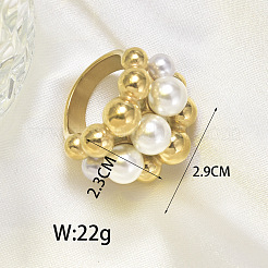 Кольца из хирургической нержавеющей стали 316L с круглыми бусинами из ракушечного жемчуга для женщин FS-WG2730F-03