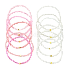 Комплекты эластичных браслетов из стеклянного бисера розовой цветовой палитры BJEW-MZ00102