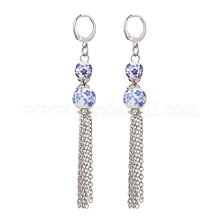 Серьги-подвески ручной работы из фарфора с цветочным принтом и керамическими бусинами.&nbsp;EJEW-JE06893