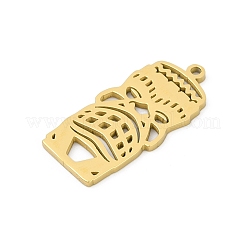 304ステンレスペンダント  ティキマスクチャーム  レーザー切断  ゴールドカラー  27.5x12.5x1.5mm  穴：1.5mm&nbsp;STAS-U041-03C-G