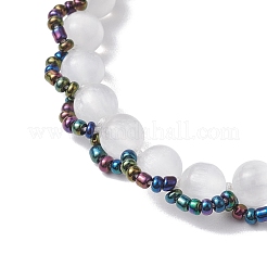 Круглые браслеты из плетеного бисера из натурального селенита BJEW-JB10363