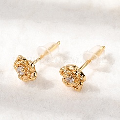 Серьги-гвоздики из латуни с микро-паве и прозрачным фианитом&nbsp;EJEW-P331-05G