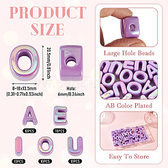 50 個 5 スタイル UV メッキ不透明アクリルビーズ  虹色の  文字 aeiou  青紫色  20.5x8~18x13.5mm  穴：6mm  10個/スタイル&nbsp;PACR-TA0001-31G