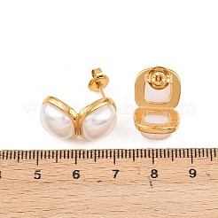 Квадратные серьги-гвоздики из нержавеющей стали 304 и искусственного жемчуга ABS&nbsp;EJEW-Z155-02G