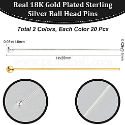 40 шт. 2 цвета 925 булавки с шарообразной головкой из стерлингового серебра STER-BBC0006-39
