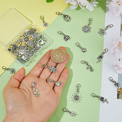 合金ペンダントデコレーション80個。  花  合金製カニカン付き  アンティークシルバー＆プラチナ  26~36mm&nbsp;HJEW-FH00314