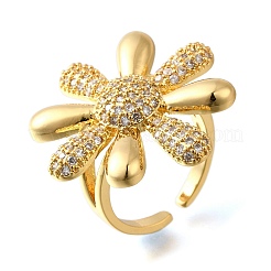 Латунные микропаве кубические цирконии регулируемые открытые манжеты кольца для женщин&nbsp;RJEW-K292-02G