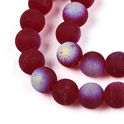 曇った透明ガラスビーズ連売り  ラウンド  半分メッキ  ABカラーメッキ  暗赤色  9.5~10mm  穴：1.2mm  約39~41個/連  14.57~15.75''（37~40センチメートル）&nbsp;LS-GLAA-T032-T10mm-MBB20