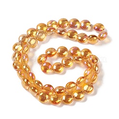 透明電気めっきガラス ビーズ 連売り  虹メッキ  フラットラウンド  オレンジ  12x8mm  穴：1.2mm  約50個/連  24.41''（62センチメートル）&nbsp;EGLA-P049-01A-FR06