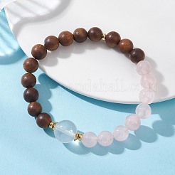 Pulseras elásticas redondas de cuentas de cuarzo rosa natural&nbsp;BJEW-TA00720