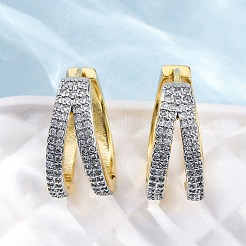Латунные серьги-кольца из прозрачного кубического циркония EJEW-H158-15GP