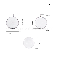 Cabochon-Fassungen für Anhänger aus Edelstahl 304 und klarem halbrundem Glascabochon&nbsp;STAS-X0017-12P-18mm