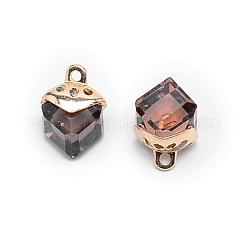 ガラスチャーム  合金のパーツと  キューブ  スモークトパーズ  15x10x10mm  穴：1.6mm&nbsp;GLAA-SZC0004-02A