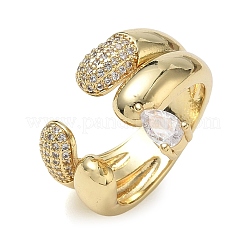Bagues ouvertes en laiton micro pavé de zircones cubiques transparentes&nbsp;KK-CBA56EF-38G
