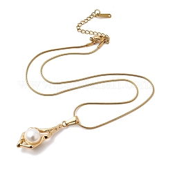 Ожерелья с подвеской в форме ракушки из нержавеющей стали 304 с акриловым жемчугом NJEW-G184-01G