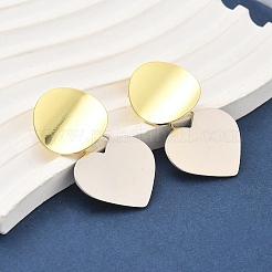 Двухцветные латунные серьги-гвоздики в форме сердца для женщин EJEW-U057-02GP-A