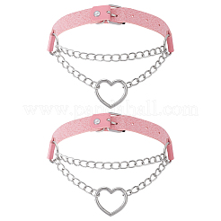 Collana girocollo regolabile in pelle PU nera con anello a O