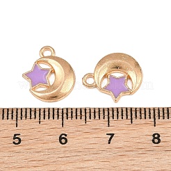 エナメルチャーム付き合金  星のチャームを持つ月  ライトゴールド  パープル  13.5x12x2mm  穴：1.5mm&nbsp;AL-CBA9C31-01G-B