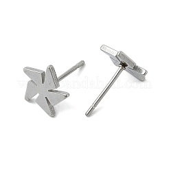 変色しにくいユニセックス 304 ステンレススチール スタッド イヤリング  風車  ステンレス鋼色  10x9mm  ピン：1mm&nbsp;EJEW-E254-03P