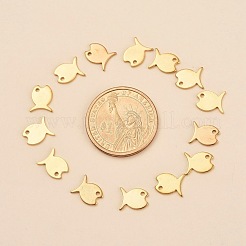 魚 304 ステンレススチール チャーム  ゴールドカラー  10.5x8.5x1mm  穴：1mm&nbsp;X-STAS-M208-16