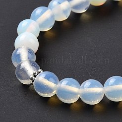 Опаловое колье с подвеской в виде пули и кисточки и цепочками из бисера из смешанных драгоценных камней NJEW-E585-02F