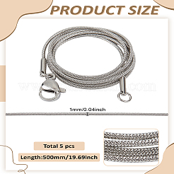 5 шт. 1 мм 304 нержавеющая сталь круглая цепочка-змейка ожерелье&nbsp;NJEW-LP0003-39