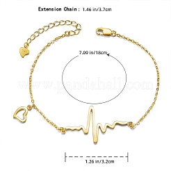 スターリングシルバーのハートビートチャームブレスレット925個（チェーンエクステンダーはランダムスタイル）  18KGP本金メッキ  7-1/8インチ（18cm）&nbsp;JB37C