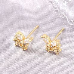 Boucles d'oreilles en laiton avec micro pavé de zircons cubiques pour femmes&nbsp;KK-A305-07G