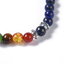 Deux boucles de lapis-lazuli naturel (teint) et de perles de pierre mélangées naturelles/synthétiques bracelets extensibles en chaîne&nbsp;BJEW-JB04223-05