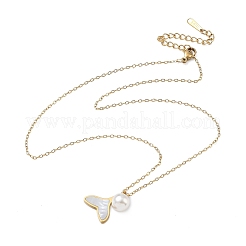 Подвеска в виде хвоста кита из нержавеющей стали 304 с натуральным белым панцирем и круглыми бусинами из АБС-пластика.&nbsp;NJEW-C114-01G