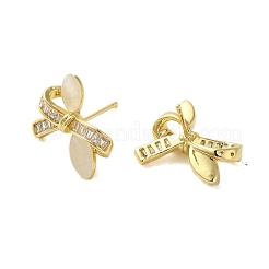 Латунные серьги с кубическим цирконием для женщин EJEW-E306-01G-03