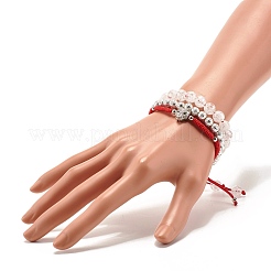 Набор браслетов из плетеных бусин из натурального кракле кварца и лавы&nbsp;BJEW-JB07212-03