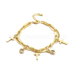 Многорядные браслеты с подвесками из латуни с микропаве из прозрачных кубических цирконий BJEW-U020-16G