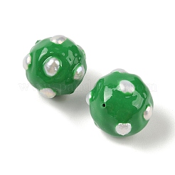 天然ケシパールエナメルビーズ  手描きビーズ  ラウンド  グリーン  19~20x19~20x20~21mm  穴：1mm&nbsp;PEAR-G014-07A
