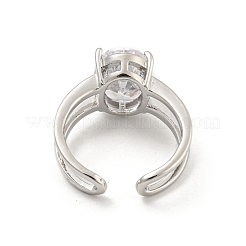 Овальные открытые манжеты из латуни с микропаве и прозрачным фианитом&nbsp;RJEW-G309-37P