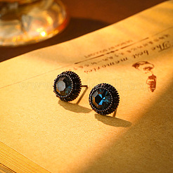 Плоские круглые серьги-гвоздики из латуни с микропаве и цирконием FS-WGEF433-01