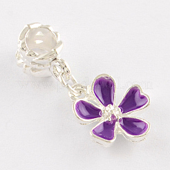 Silberfarben plattierte Blume Metalllegierung Emaille europäische baumeln Charms&nbsp;X-ENAM-Q421-28