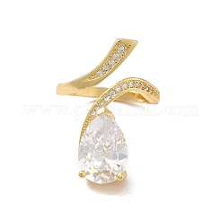 Кольцо-капля из прозрачного кубического циркония с открытой манжетой&nbsp;RJEW-I092-18G