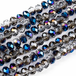 電気メッキ透明ガラスビーズ連売り  半分メッキ  多面カット  ロンデル  ブルーメッキ  2.5x2mm  穴：0.4mm  約199個/連  13.4インチ（34cm）&nbsp;EGLA-A034-T1mm-Z01