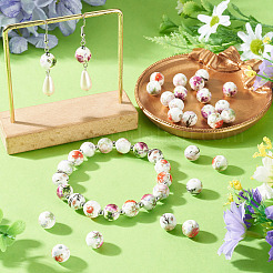 24 pz 4 perline in ceramica di porcellana stampata a mano con fiori in 10 colori&nbsp;PORC-TADJ0001-07