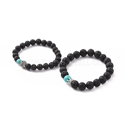 Парные браслеты из натурального вулканического камня&nbsp;BJEW-JB03315-01