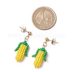 Кукуруза 304 нержавеющая сталь класса А круглые стеклянные бусины серьги-гвоздики EJEW-MZ00438
