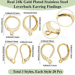 60 шт. 3 стиля фурнитуры для сережек с застежкой-молнией из нержавеющей стали 304&nbsp;STAS-BBC0008-30C