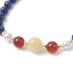 Bracelets extensibles en perles de coquillage et lapis-lazuli naturel teinté&nbsp;BJEW-JB11938-03